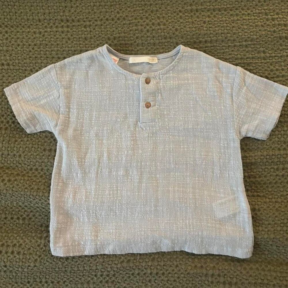 Zara Men's Blue and Grey Shirt